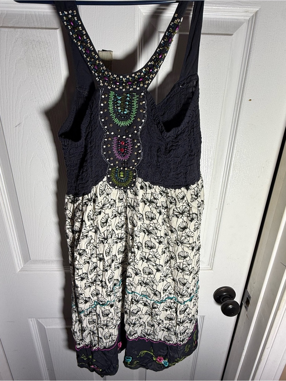 Boho Krista Lee XL Embroidered and Beaded Tank Sundress/top in Black & Cream